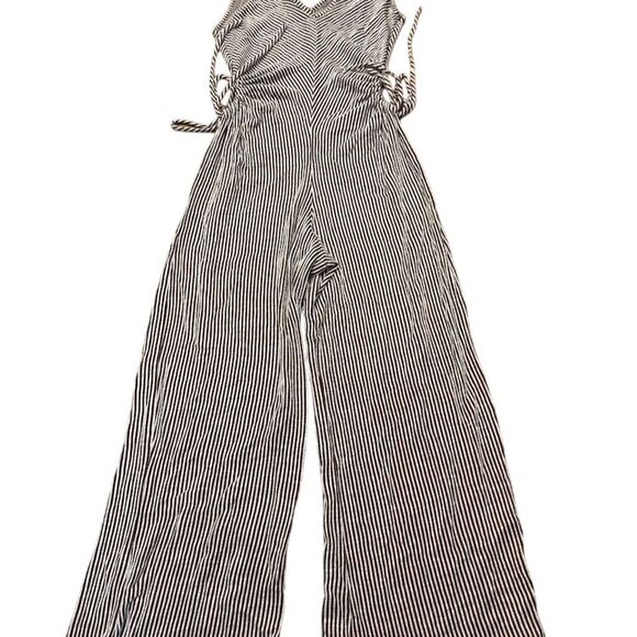 Caution to the Wind Striped Wide Leg Jumpsuit Brown S - Picture 2 of 3